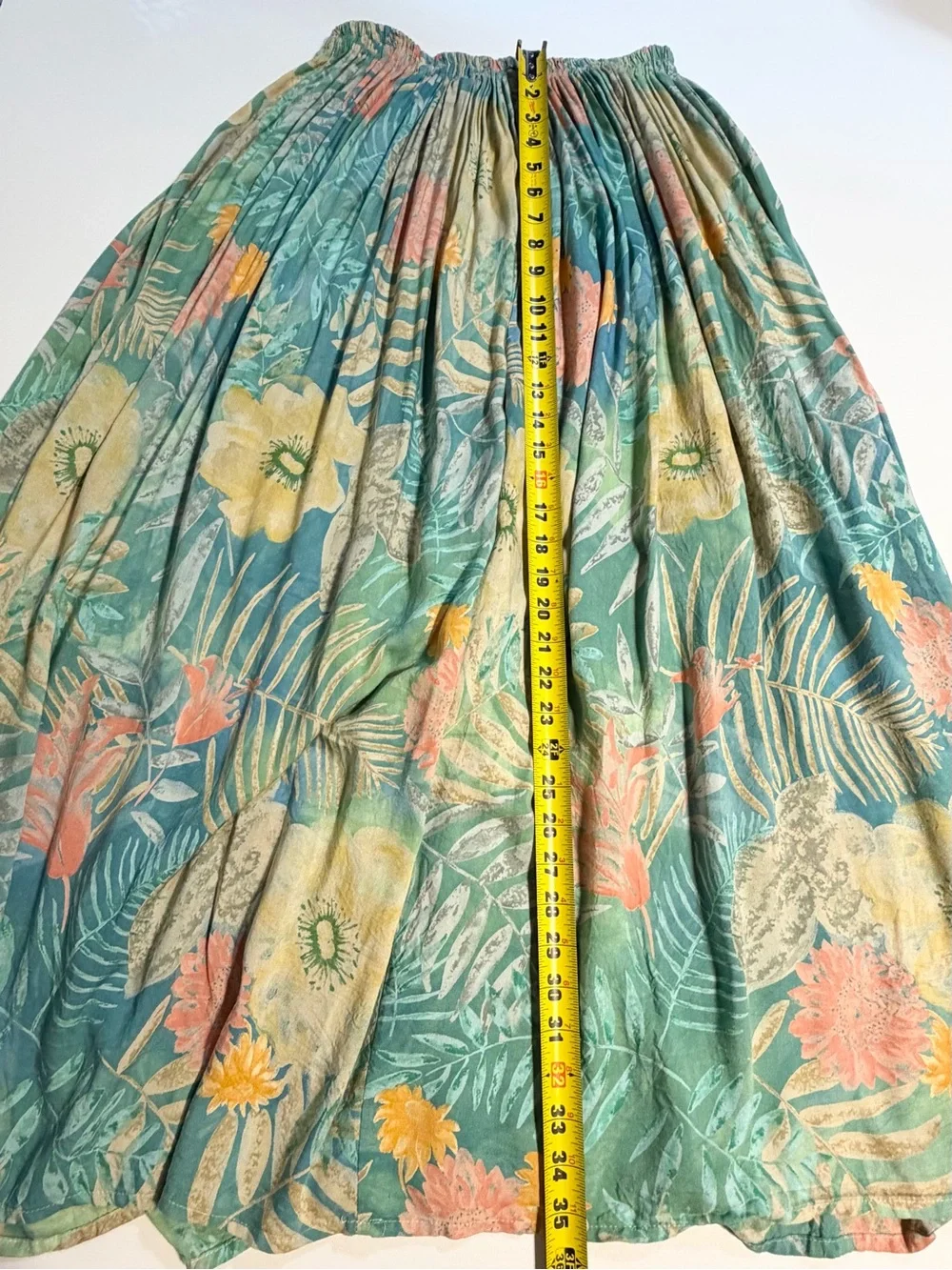 VINTAGE palm island floral skirt long maxi full elastic waist pastel tropical